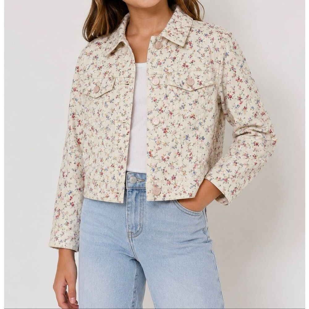 LoveShackFancy for Target Girls Floral Denim Jacket NWT Size Large